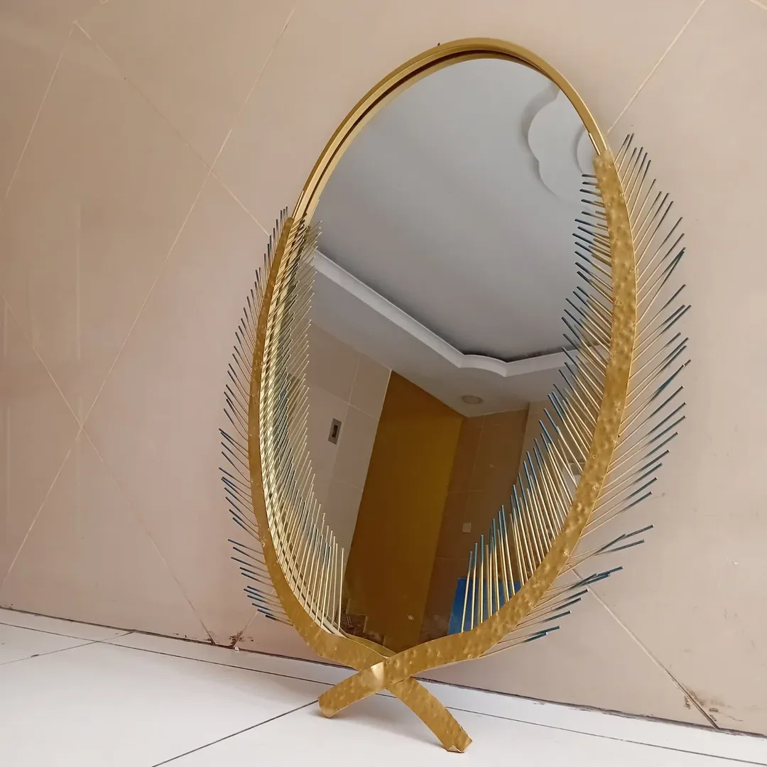 Wall Mirror Decor – Golden Oval with Artistic Spikes
